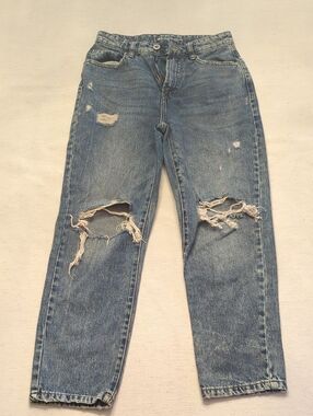 INC International Concepts Washed Blue Straight-Leg Jeans with Knee Rips